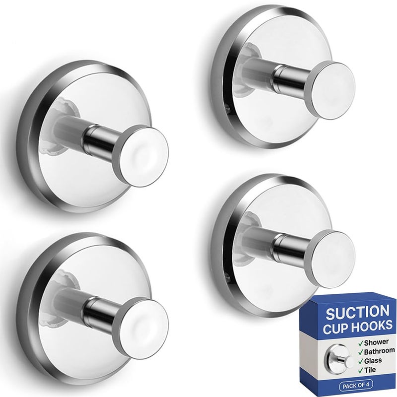 HOME SO Suction Cup Hooks for Shower, Bathroom, Kitchen, Glass Door, Mirror, Tile â€“ Loofah, Towel, Coat, Bath Robe Hook Holder for Hanging up to 15 lbs â€“ Waterproof & Rustproof, Chrome (4-Pack) - Image 1